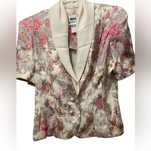 Vintage Pastel Pink Cream Floral Jacket Top by Leslie Fay wFaux Pearl Buttons-14